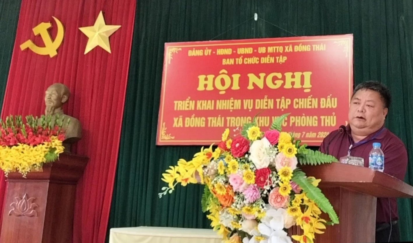 ĐẢNG ỦY - HĐND - UBND - UB.MTTQ XÃ ĐỒNG THÁI TỔ CHỨC HỘI NGHỊ TRIỂN KHAI NHIỆM VỤ DIỄN TẬP CHIẾN ĐẤU XÃ ĐỒNG THÁI TRONG KHU VỰC PHÒNG THỦ NĂM 2024